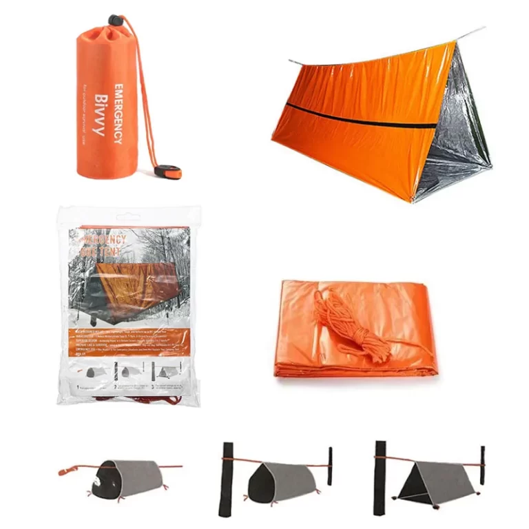 Abri d’urgence pour 2 prêts hypothécaires, kit de tente de survie pour bivouac, tente tube en mylar, sac de couchage étanche, couverture thermique SOS extérieure, réutilisable 6