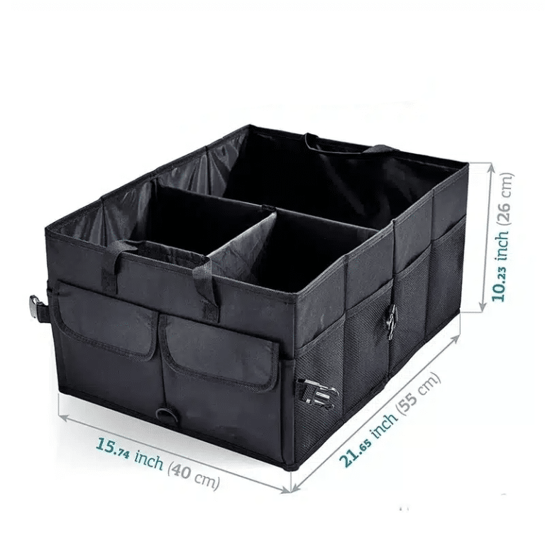 Organisateur De Coffre De Voiture Pliable - Avec Couvercle Rigide, Base Antidérapante Et Séparateurs - Pour SUV Et Voitures Familiales