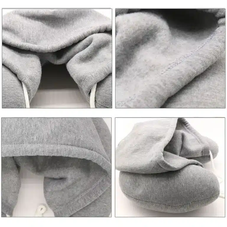 Oreiller d'avion en forme de U avec sweat à capuche, oreiller de voyage doux et confortable pour le cou 6
